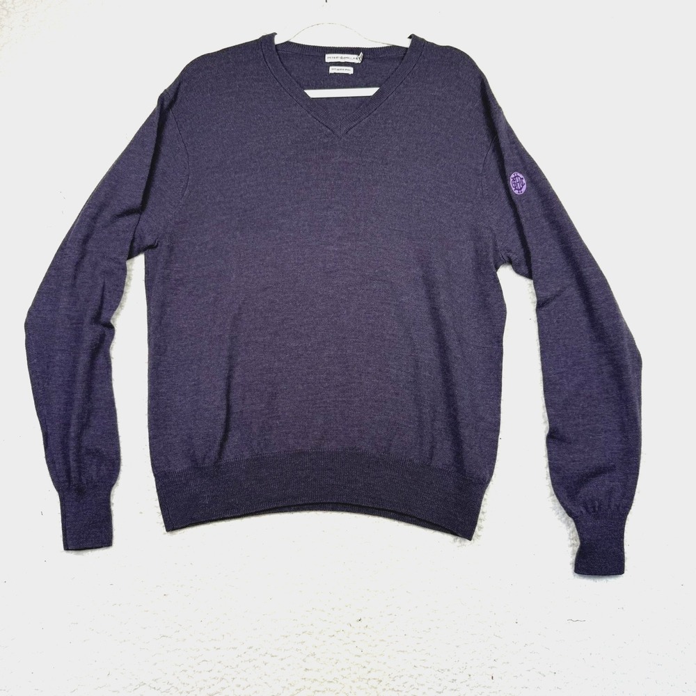 Peter Millar Sweater Mens Medium Purple V Neck 100% Italian Merino Wool Knit